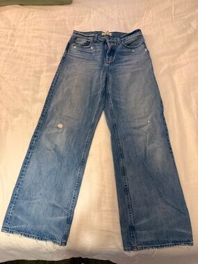 Madewell Light Blue Wide-Leg Distressed Jeans